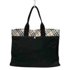 Auth Burberry Blue Label - Black Beige Multi Canvas Nylon Tote Bag