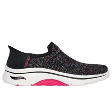 Zapatos Skechers para mujer sin cordones Go Walk Arch Fit negro rosa confort deportivo 125326