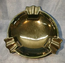Gorgeous 1940s Art Deco Ceramic Ashtray Dark Green/Black MCM 7.5"