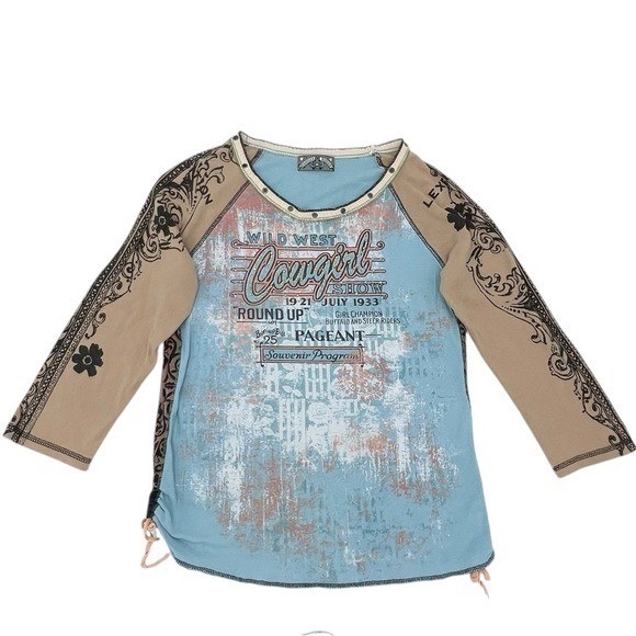 Vintage Y2K Cowgirl Graphic Tee Size Large Vanilla Sugar Wild West Rodeo Western