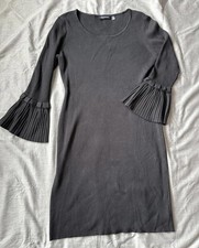 Nina Leonard Sweater Dress Womens L Black Ribbed Knit Bell Sleeve Boho Classic