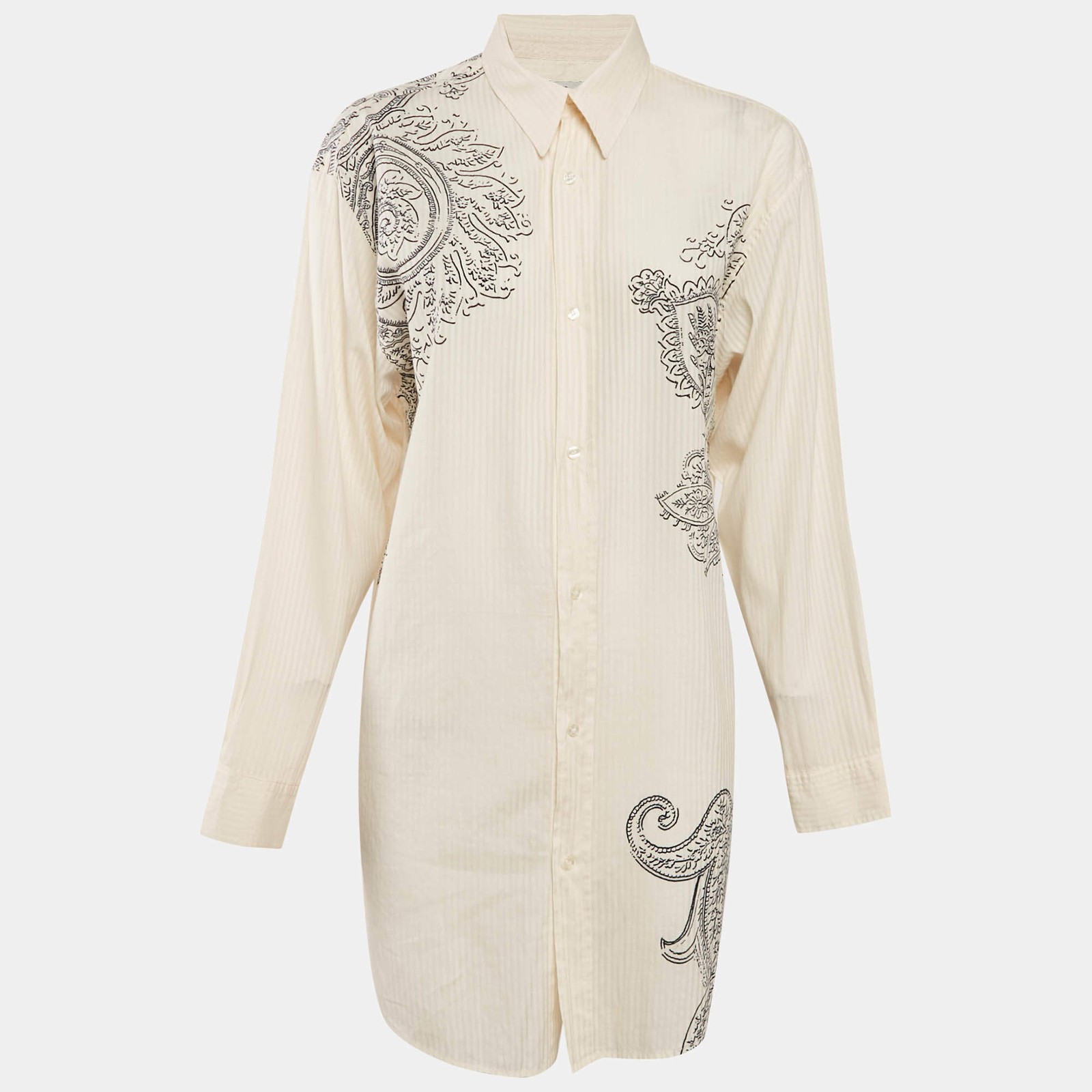Etro Cream Paisley Print Cotton Blend Long Sleeve Shirt M