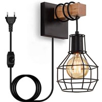 Wandleuchte Innen Vintage Retro Holz Eisen Dimmbar Wandlampe E27 29 Cm