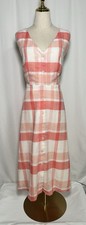 Alex Marie Dress Midi 12 A-Line Button Sleeveless Cotton Modest Plaid Pink White