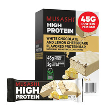 MUSASHI High Protein Bar, 44g Protein, 3.7g Total Sugars, Lemon Cheesecake, Post