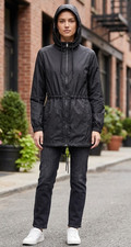 DKNY Sport Womens Black Pockets Hooded Full Zip Windbreaker reversible Jacket M