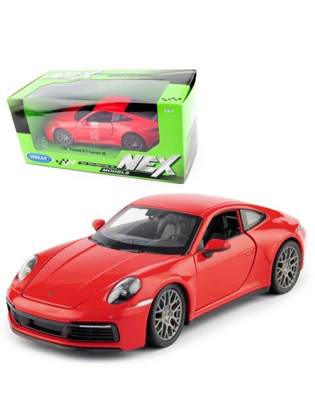 Porsche 911 Carrera 4S Welly MaßStab:1:24 Metall-Kunststoff Modellauto Rot-image