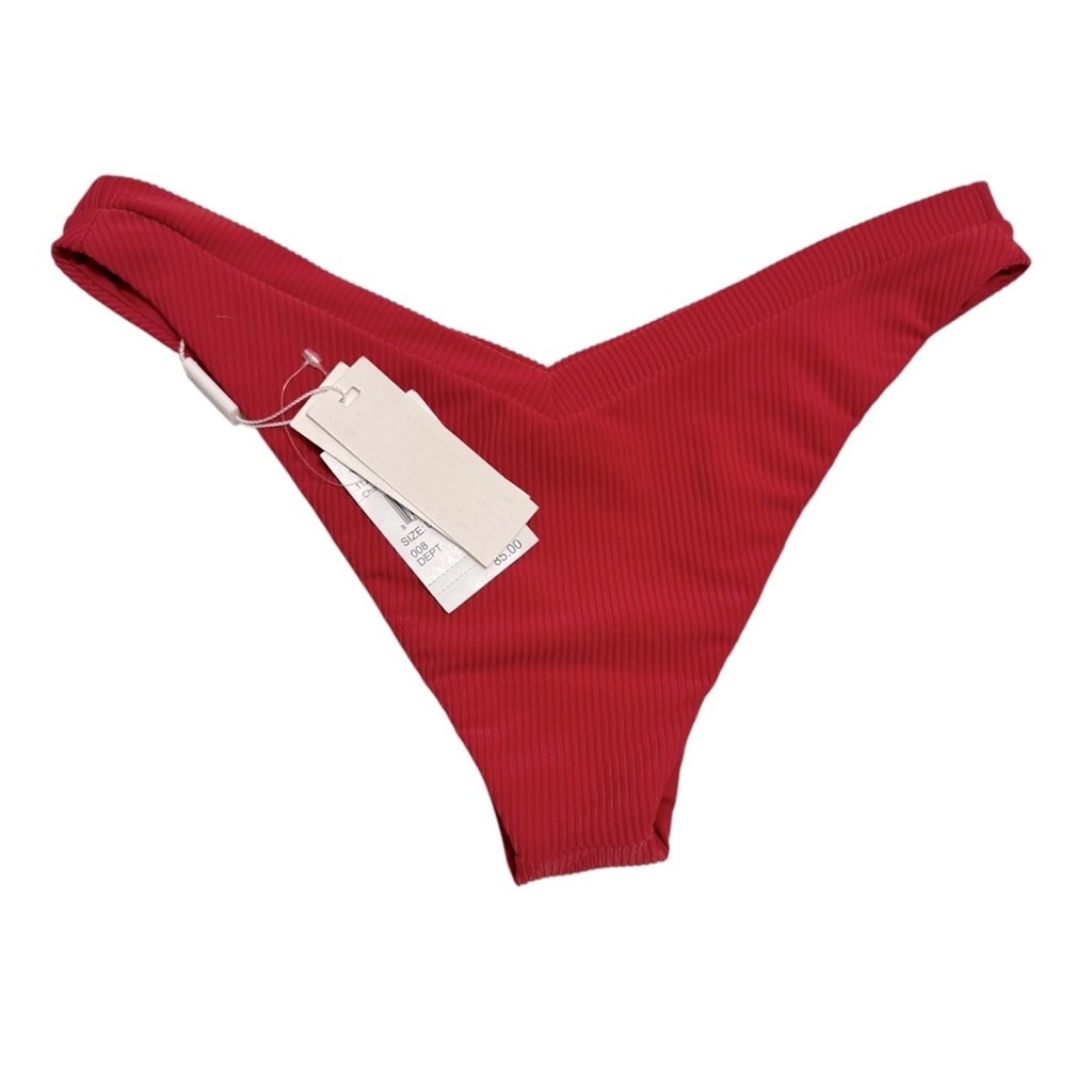 NEW Frankies Bikinis Austin Ribbed Bottom in Cherry Red women’s Sz L