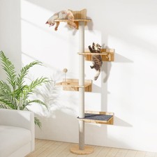 Wall Mounted Cat Tree W/ 2pcs Non-Slip Carpet 63" Tall Sisal Scratching Post