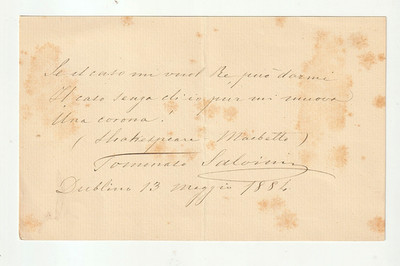 1884 Tommaso Salvini Italian Actor Autograph  with Quotation Shakespeare Macbeth