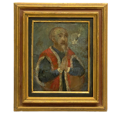 Antique Religious Painting Oil on Copper - Saint Casimir of Poland - 18th Century