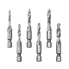 6Pcs SAE Drill Tap Set 3-in-1 HSS 4341 Titanium Drilling Tapping Deburring Tool