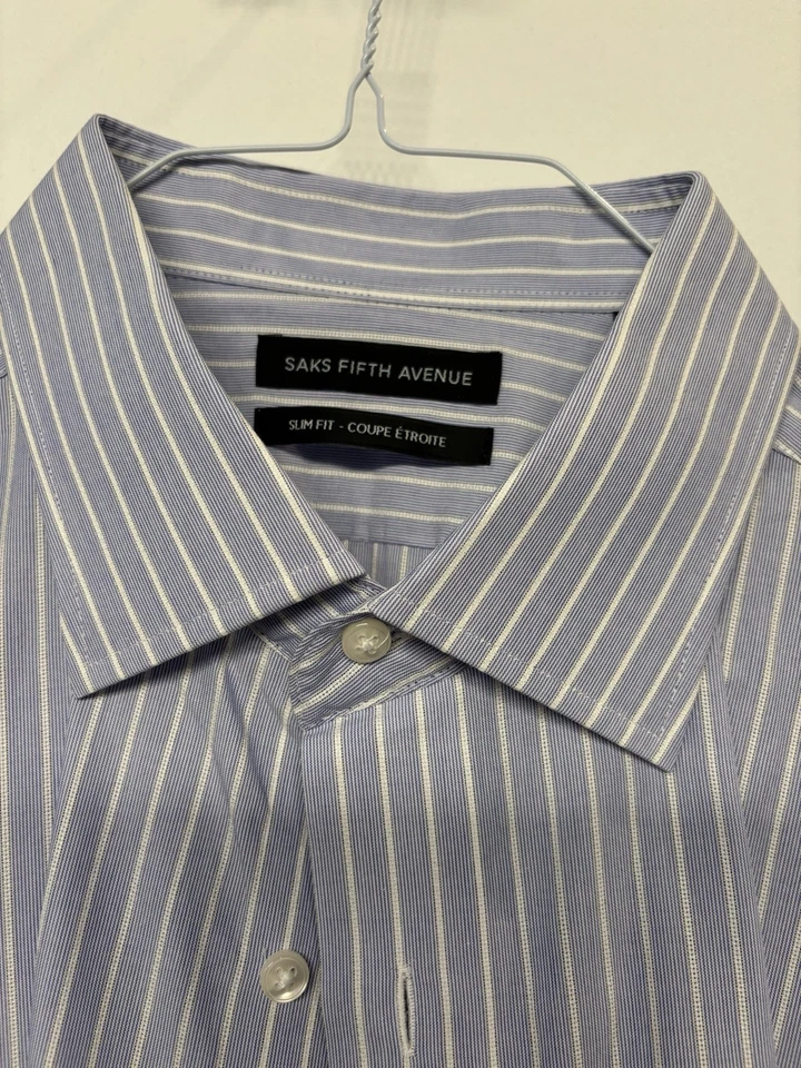 NUEVO SIN ETIQUETAS Camisa Saks Fifth Avenue 18/36-37 Calce Ajustado Rayas Azul Línea del Pelo Foto 3 de 4