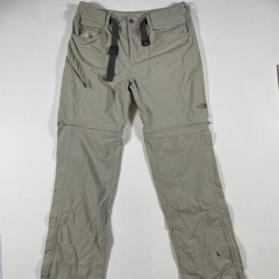 The North Face Convertible Hiking Pants Mens 34x30 Zip Off Belted Khaki Gray