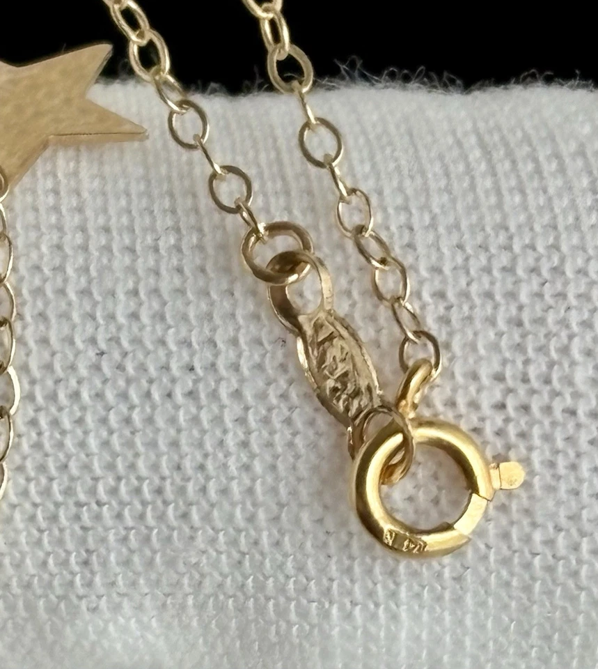 Collar de estrellas estacionadas de oro amarillo macizo de 14k delicadas capas de 16 pulgadas para dama Foto 4 de 4