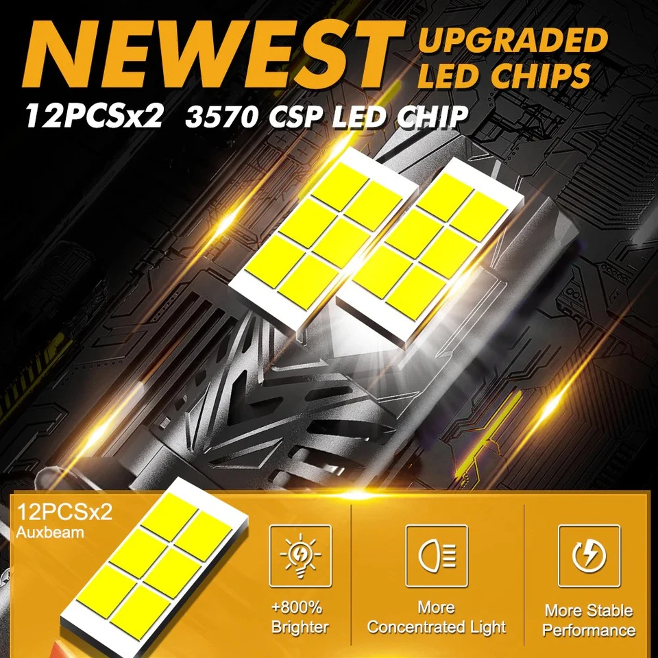 AUXBEAM 30000LM Canbus 9004 LED Headlight Bulbs High Low Beam Super Bright White - Image 2 of 4