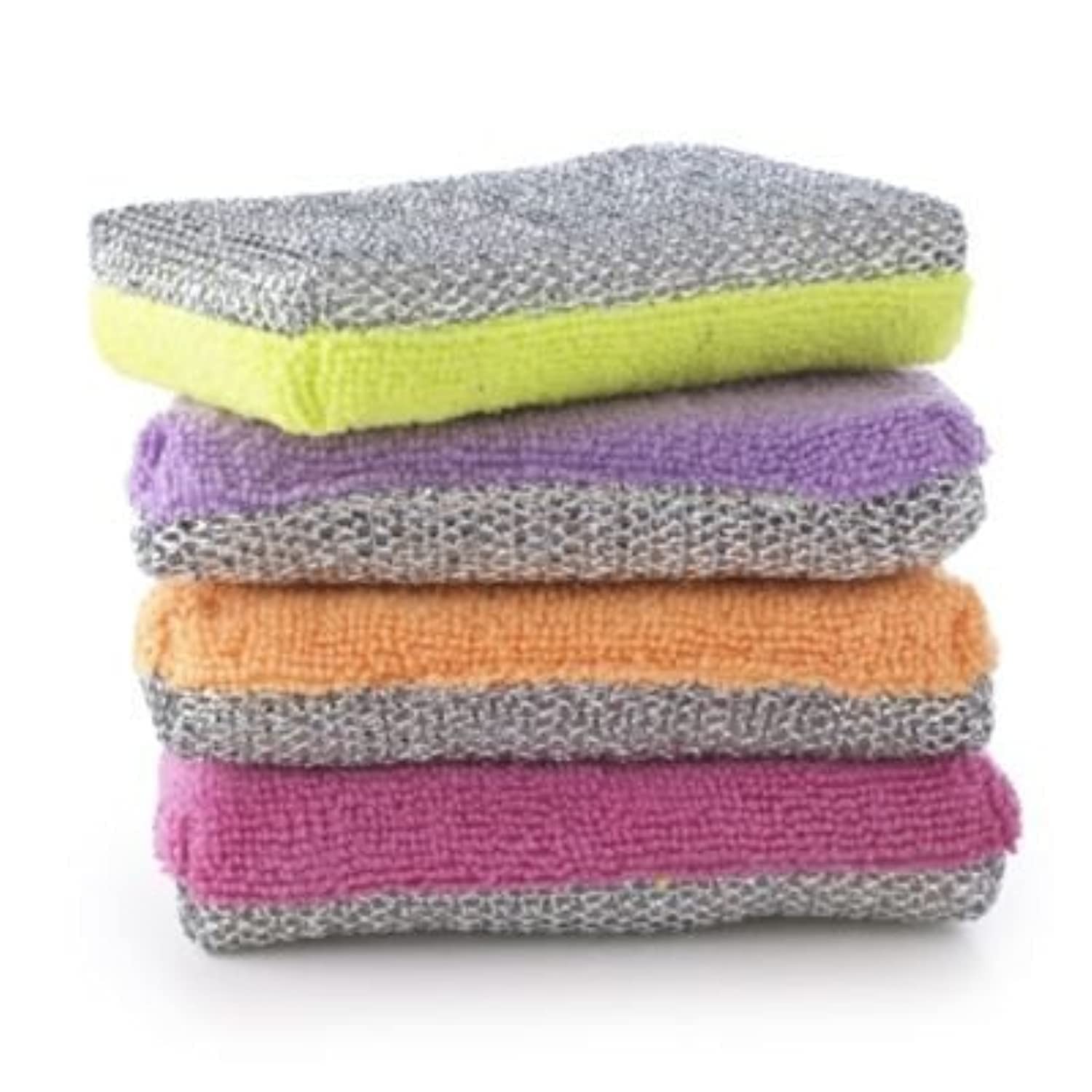 4 Lakeland Microfibre Dual Kitchen Sponges – Soft & Abrasive Side For Silver