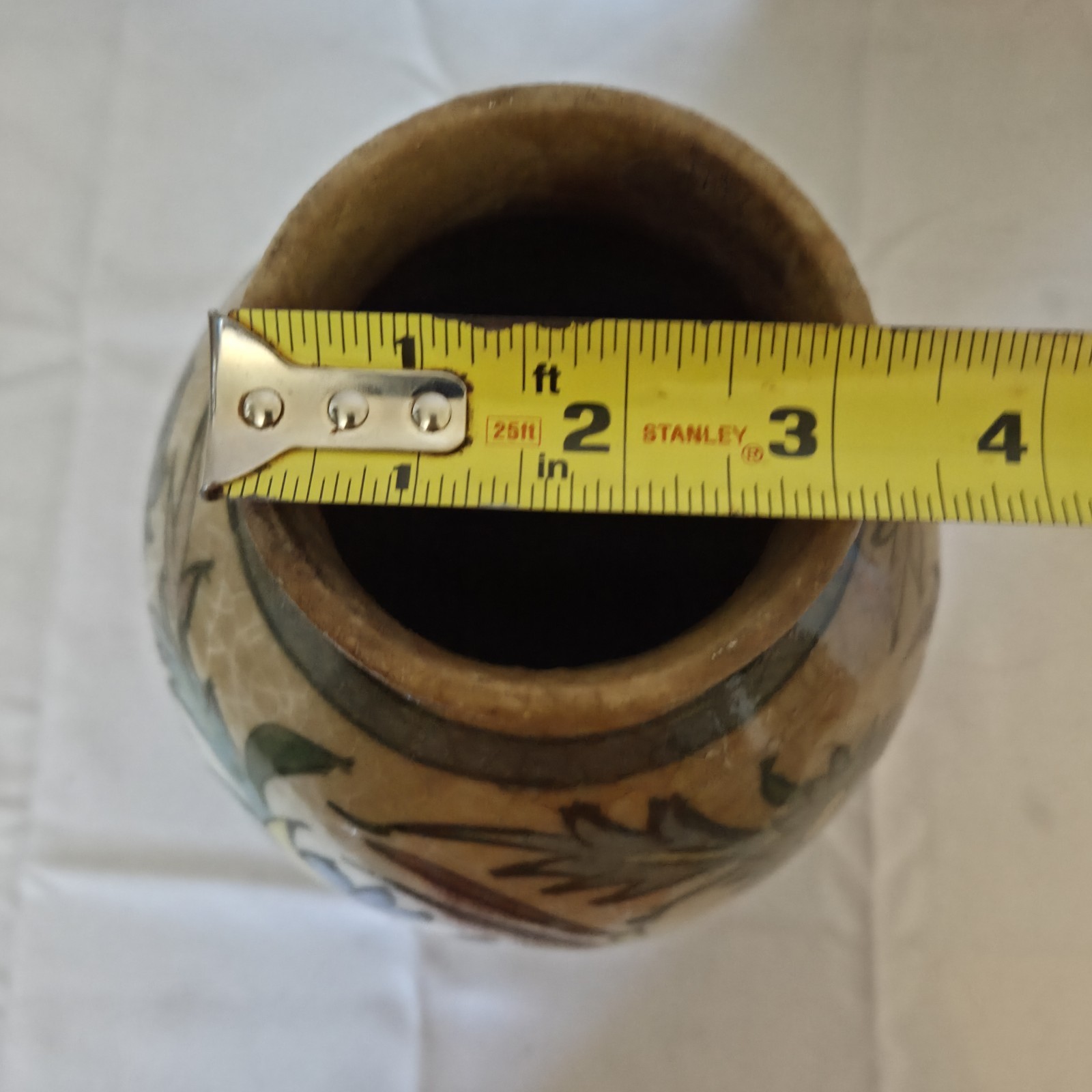 Antique Persian Middle Eastern Qajar Pottery Vase Jar Gazelle Flowers 