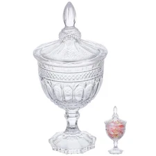 Footed Glass Candy Dish with Lid - Clear Crystal Candy Dish Storage Container...