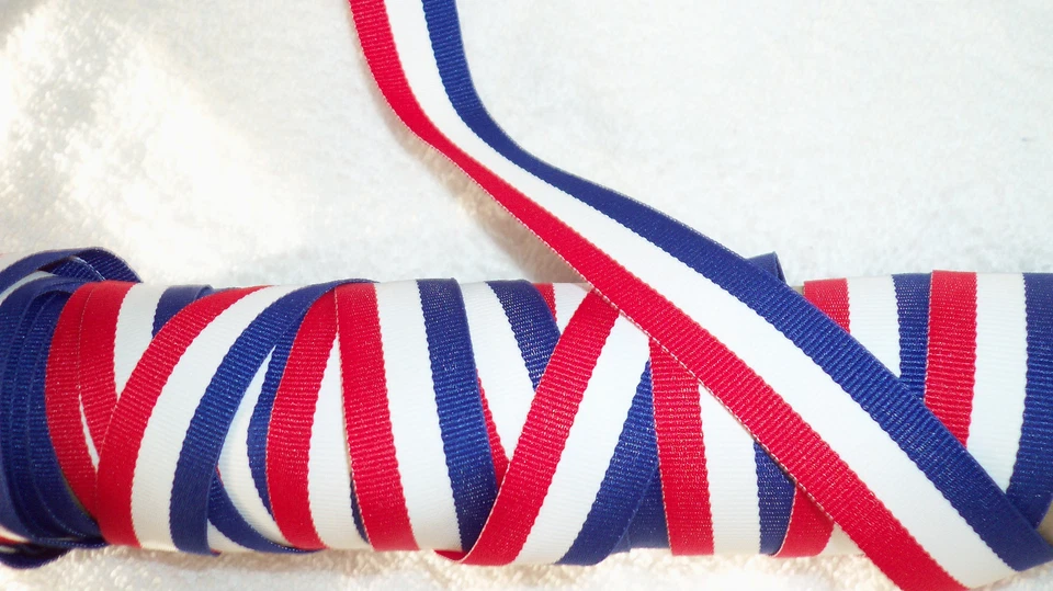 Cinta de grosgrain tejida a rayas patrióticas, Offray, lazos para el cabello rojo/blanco/azul 4 de julio Foto 3 de 4