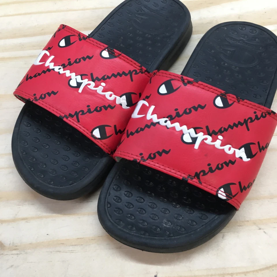 Sandalias Champion Youth 1 Super Slide Repetición Script Negro Rojo Sin Cordones CP101281Y Foto 4 de 4