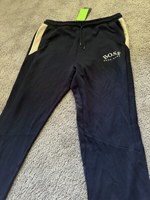 HUGO BOSS MEN'S NAVY BLUE BEIGE HADIKO JOGGERS