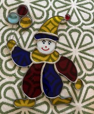 Vintage Clown Handmade Stained Glass Suncatcher 13.5  Signed