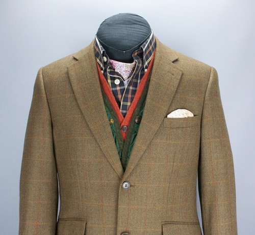 Brook Taverner Tweed Blazer Jacket Mens Olive Mix Herringbon 40S, EU 50, 102 cms - Picture 6 of 24