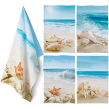 4 Pcs Beach Kitchen Towels Coastal Hand Towels Ocean Beach Themed Gifts Sea Them