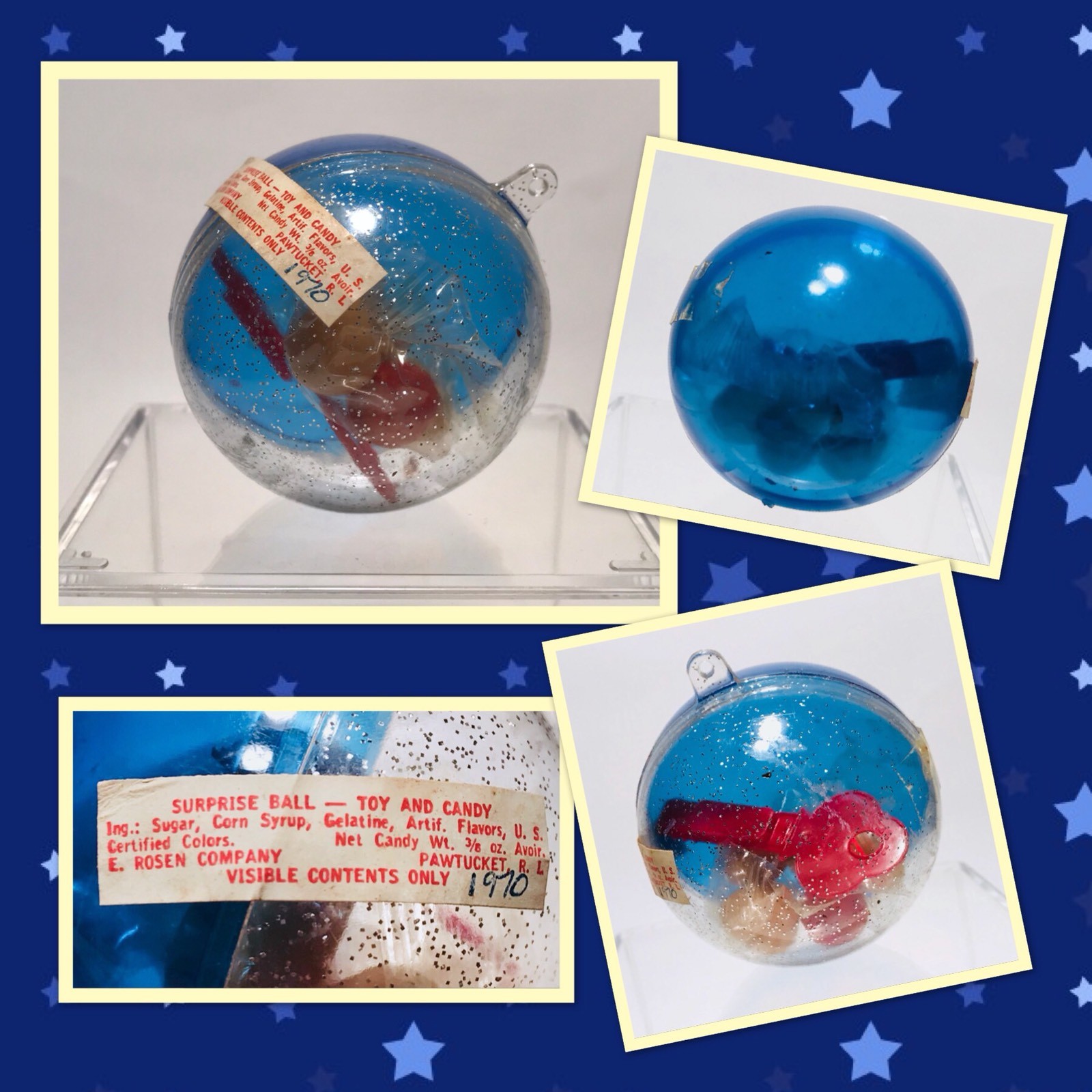 Vintage 1970 E Rosen Clear SURPRISE BALL TOY & CANDY Container