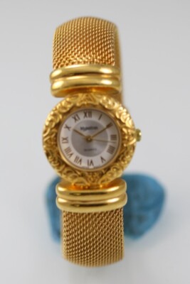Majestron Watch Women Gold Stainless Steel Water Re Battery Clip on White Quartz
