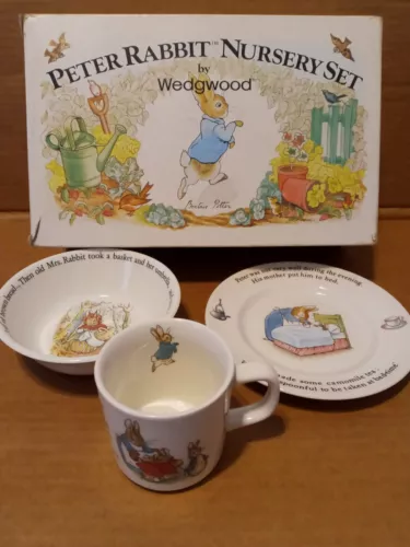Vintage Beatrix Potter Peter Rabbit 3 Piece Nursery Set Wedgwood England
