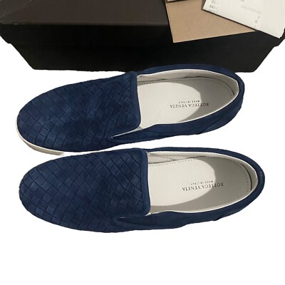 NEW Bottega Veneta Luxe Braided Suede Pacific Blue Slip On