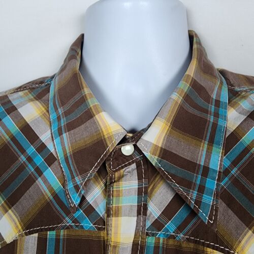 True Religion Western Shirt Mens XL Short Sleeve Snap Button Plaid Cotton Cowboy - Picture 5 of 11