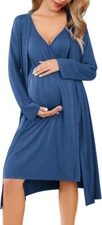 NWT Size XL Ekouaer 3 in 1 Maternity/Hospital/Nursing Robe SOFT STRETCH in Blue