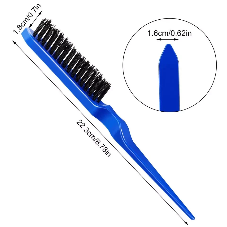 Cepillos para el cabello de nailon de 6 piezas, cepillo para burlas de salón de tres filas, com de cola de rata Foto 2 de 4