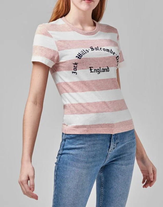 white shirt with pink graphic