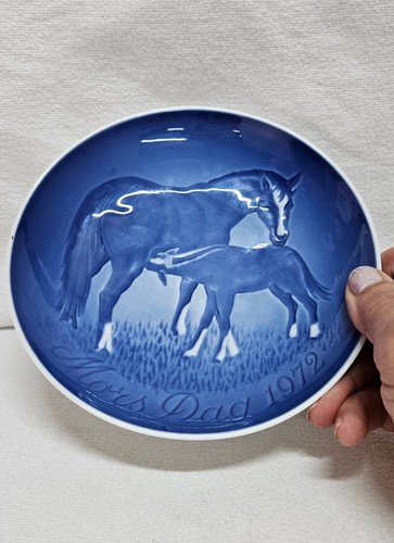 1972 Plate Mors Dag Bing and Grondahl Horse Foal Denmark Blue Mothers Day - Picture 2 of 6