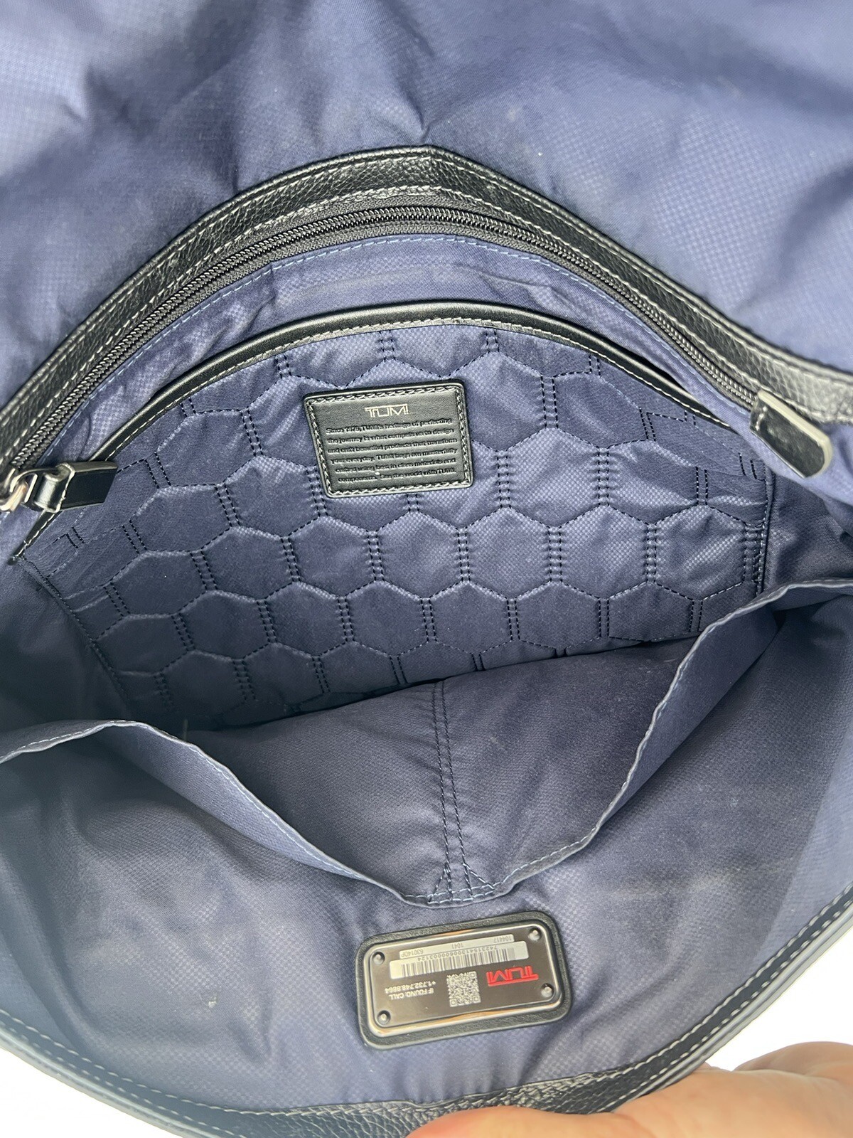 Tumi Black Leather Messenger Letterman Bag Gem