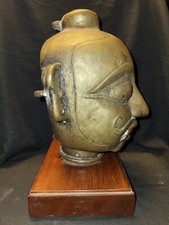 ANTIQUE TRADITIONAL INDIAN BRONZE MASK OF BHAIRAWA SHIVA HEAD COLLECTIBLE ##