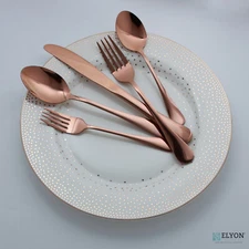 20 Piece Rose Gold Copper Flatware Cutlery Set Reflective Stainless Steel