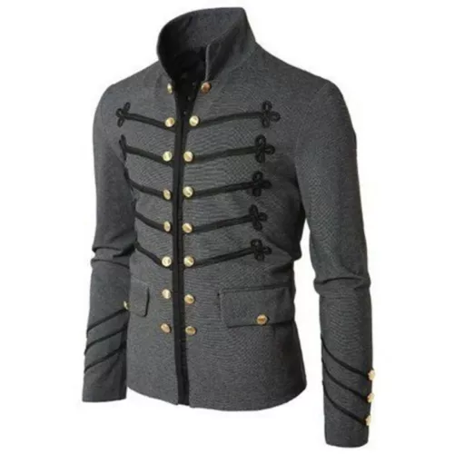 Men's Gothic Clothing Military Jacket Stand Collar Rock Coat Retro Punk Coat - Picture 18 of 23