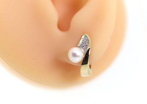 Yellow Gold Hoop Diamonds + Pearl, 585 – 14kt FB Punze , L: 0 19/32in - Picture 2 of 7