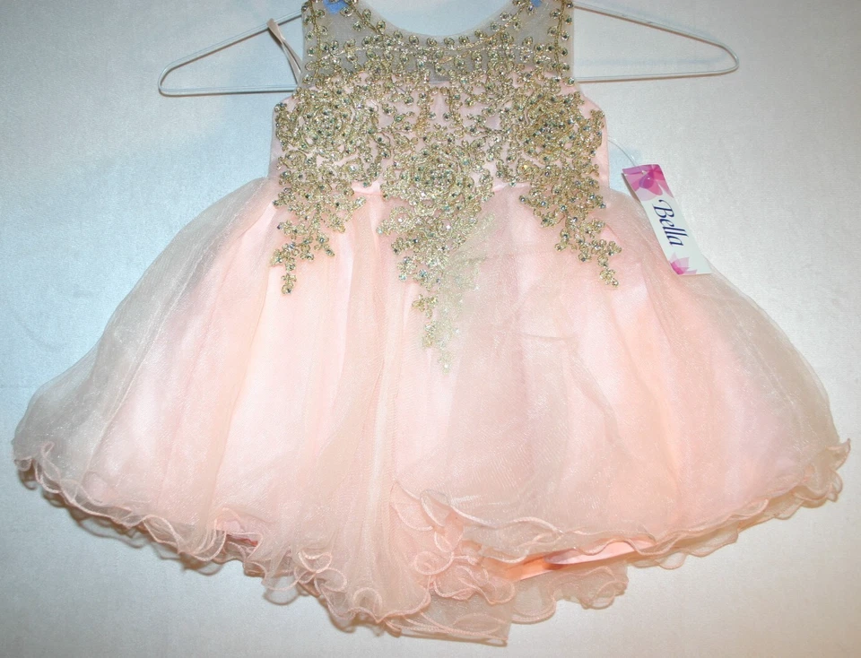 Bella девочек платье светло-розовый/золотой аппликации и синий ab камни новый с Ярлыками 6mo официальный - Изображение 2 из 4