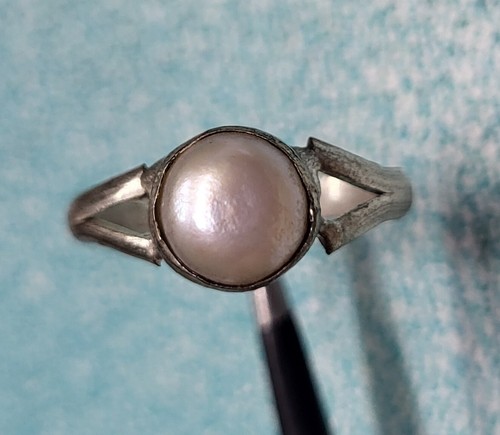 Men's BIG SZ:12.75 US Natural Freshwater Pearl Gemstone Vintage Silver Ring - Picture 9 of 14