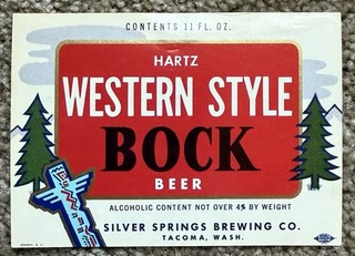 Hartz Western Style Bock Beer Label Silver Springs Brewing Tacoma WA