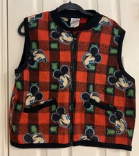Vintage Mickey Mouse  Co Fleece Vest Pockets Disney Unisex Medium