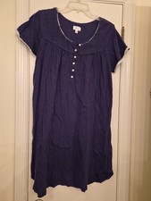 ARIA NAVY BLUE FRONT BUTTON LACE TRIMMED COTTON NIGHTGOWN - SIZE LARGE