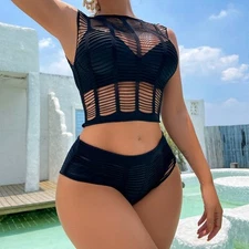 Fishing  Net Bodysuit Bikini Jumpsuit  Hollowed  Out  Mesh Dress  bag  Hip  Skir