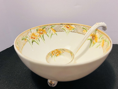 Hand Painted NIPPON Japan Yellow Floral SAUCE DISH & SPOON-EUC, 5  X 2.5 